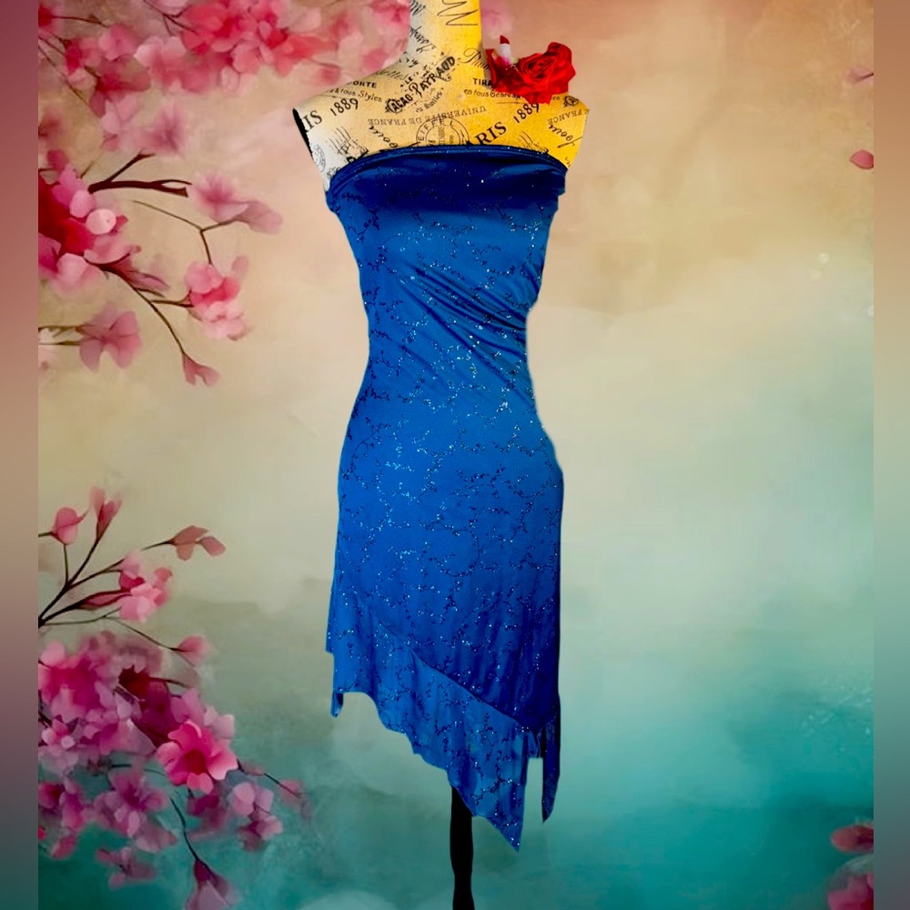 Vintage Blue Strapless Asymmetrical Dress